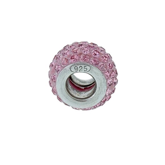 Vintage Sterling Silver 925 Pink Crystal Spacer Bead Charm - Picture 2 of 4